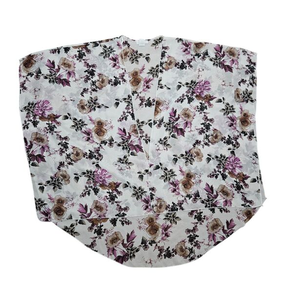 Emory Park Womens 3XL Sheer Kimono Ivory w/Floral Pattern Fairy Flowy Boho Slits - Picture 4 of 8